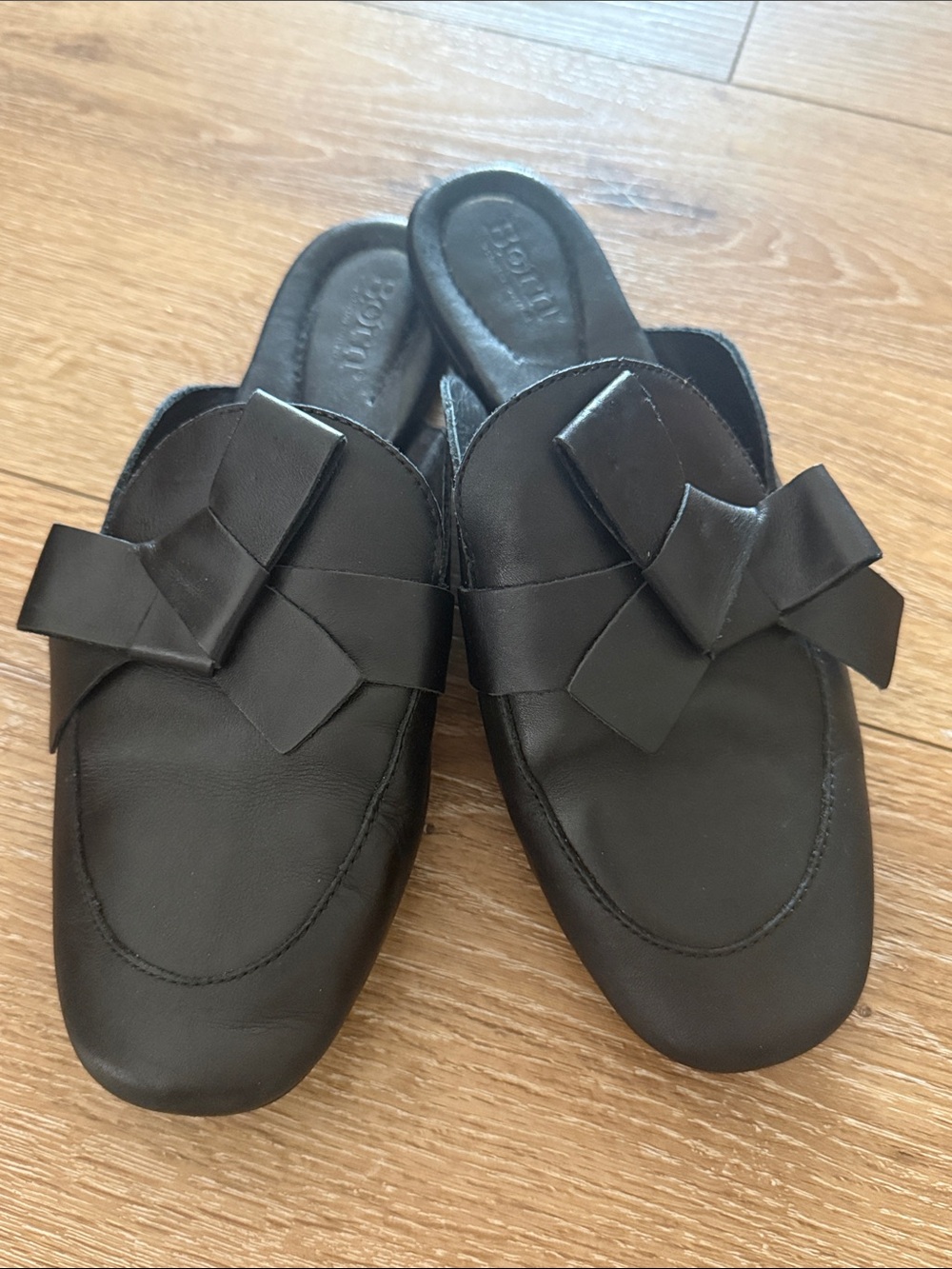 BORN Black Bow Slide Mules